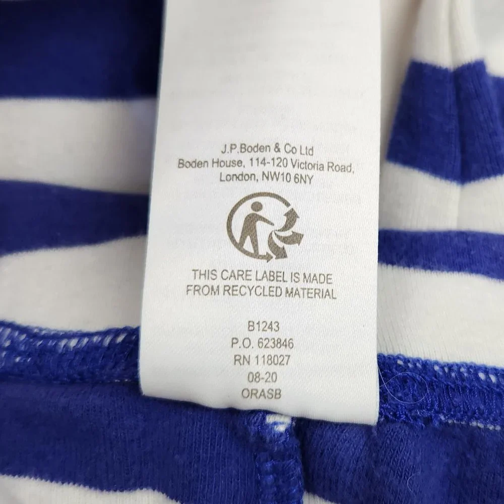 Mini Boden Blue White Striped Snug Long John Pajama Pants sz 8